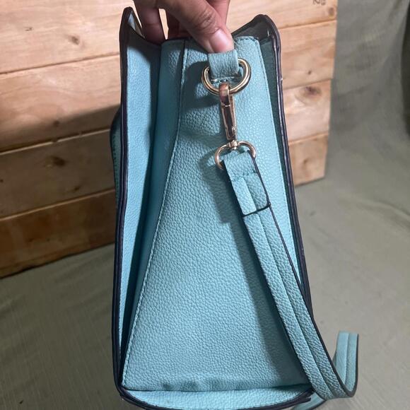 Dasein Womens Blue Fashion Studded Large Faux Leather Satchel Crossbody Handbag - Picture 3 of 15